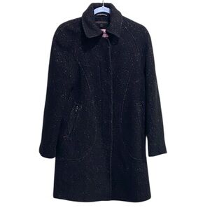 Anne Klein Black Bouclé Wool Blend Coat Pink Lining Zip‎ Pockets | Size 4